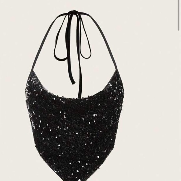 Brand New Black Sequin Halter Top. - Picture 2 of 3